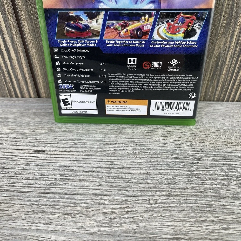 Team Sonic Racing (Microsoft Xbox One, 2019) CIB & Tested.